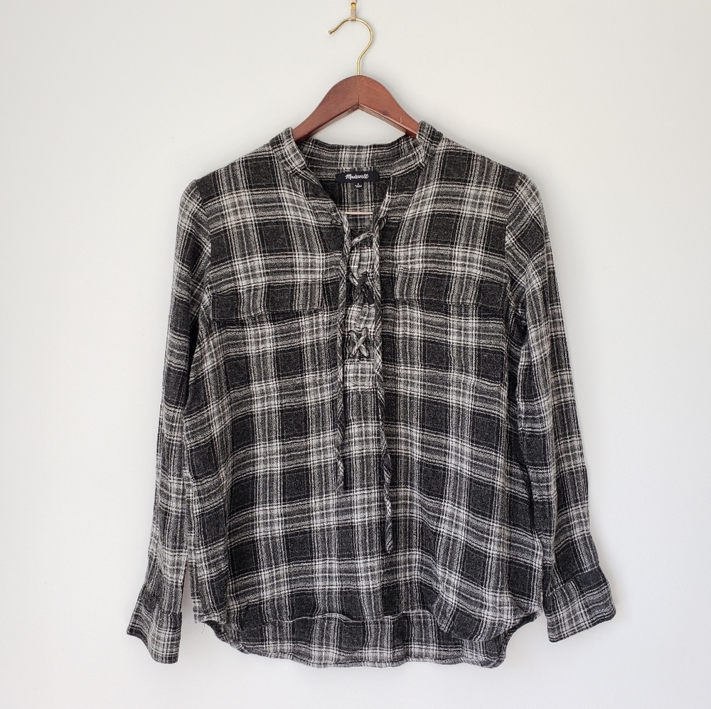 Madewell Terrace Lace Up Shirt in Owens Plaid S